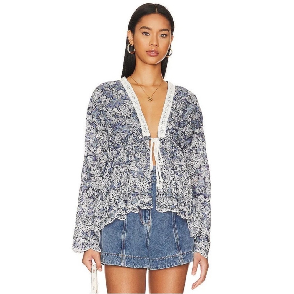 Free People Anissa Bed Jacket Floral with Lace Trim